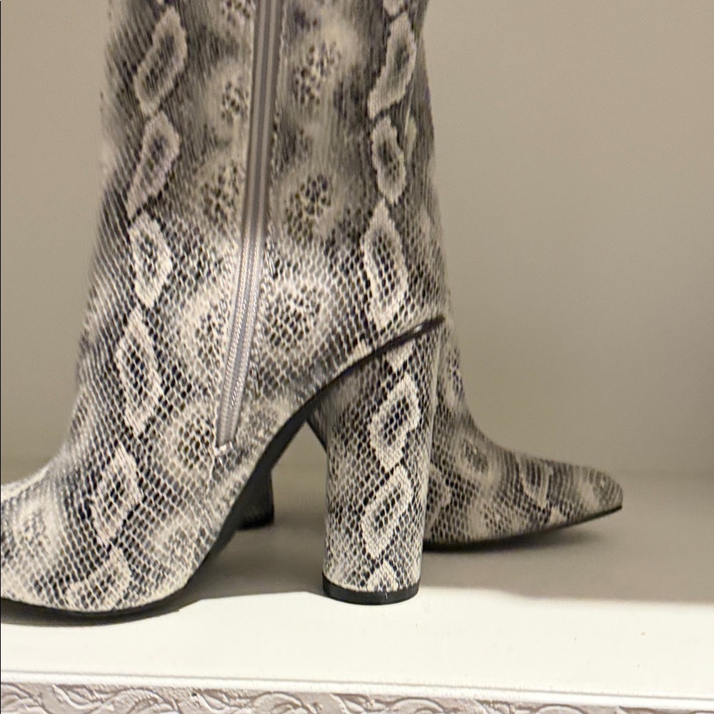 Women's Snake-Print Block Heel Boot - Gray